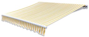 vidaXL kézi működtetésű összecsukható napellenző, sárga-fehér, 300 cm