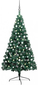 Zöld fél műkarácsonyfa LED fényekkel és gömbszettel 120 cm