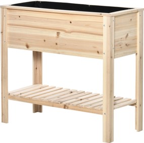 Outsunny Magasított Városi Kert Polccal 90x40x81 cm Ültetőasztal Természetes Fából, Nem Szőtt Anyaggal Növények és Virágok Kultiválásához | Aosom