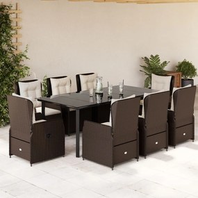 9 részes barna polyrattan kerti étkezőgarnitúra párnákkal