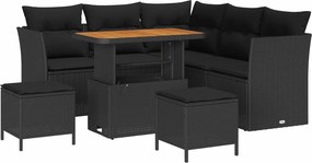 vidaXL Kerti Kanapé Szett 8 pcs Fekete polirattan