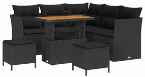 vidaXL Kerti Kanapé Szett 8 pcs Fekete polirattan