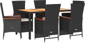 vidaXL 7 részes fekete polyrattan kerti étkezőgarnitúra párnával