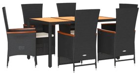 vidaXL 7 részes fekete polyrattan kerti étkezőgarnitúra párnával