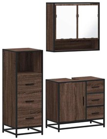 3 részes barna tölgy színű szerelt fa fürdőszobai bútorszett