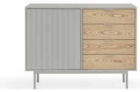 Szürke-natúr színű alacsony komód tölgyfa dekorral 108x80 cm Sierra – Teulat