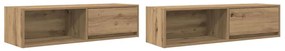 2 db kézműves tölgy színű szerelt fa TV-szekrény 100x31x25,5 cm