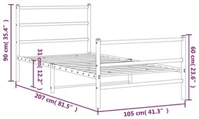 fehér fém ágykeret fej- és lábtámlával 100 x 200 cm