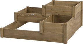 Outsunny emelt ágyásos zöldségágy virágoskert 3 lépcsővel, növényláda fűszernövényeknek teraszon és erkélyen, fenyőfa, barna, 122 x 122 x 51 cm | Aoso