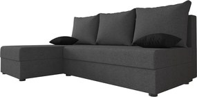 Ágyazható, kétoldalas L alakú kanapé VALERIO SLIM 200x140 cm, sötétszürke színű + 2 db díszpárna INGYEN