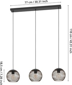 Eglo 901869 - Zsinóros csillár ALMANZORA 3xE27/60W/230V fekete