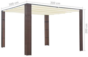 barna és krémszínű polyrattan pavilon tetővel 300x300x200 cm
