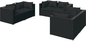 vidaXL 6 részes fekete polyrattan kerti ülőgarnitúra párnákkal