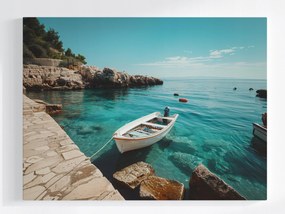 Vászonkép Canvas Türkiz Öböl Csónak Tenger Horvátország 100x75