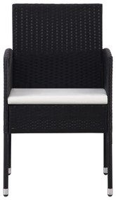 4 db fekete polyrattan kerti szék krémfehér párnákkal