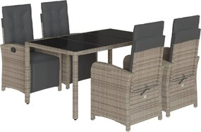 vidaXL 5 részes szürke polyrattan kerti étkezőgarnitúra párnával