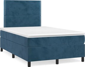 vidaXL sötétkék bársony rugós ágy matraccal 120 x 200 cm