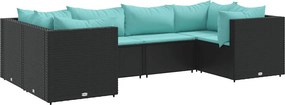 vidaXL 6 részes fekete polyrattan kerti ülőgarnitúra párnákkal