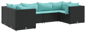vidaXL 6 részes fekete polyrattan kerti ülőgarnitúra párnákkal