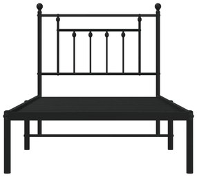 fekete fém ágykeret fejtámlával 90 x 200 cm