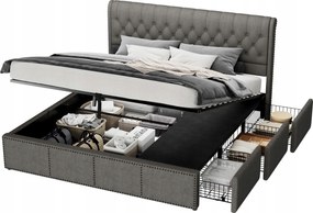 Kárpitozott ágy, hidraulikus ágy 160x200cm 3 fiókos Fehérnemű Szürke