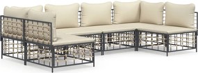 vidaXL 6 részes antracitszürke polyrattan kerti ülőgarnitúra párnákkal