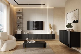 Malmi dohányzóasztal fiókokkal 100 cm - fekete matt / arany lábak