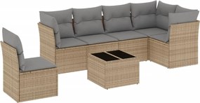 vidaXL 7 részes bézs polyrattan kerti ülőgarnitúra párnákkal