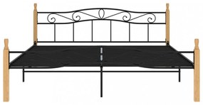 fekete fém és tömör tölgyfa ágykeret 200 x 200 cm