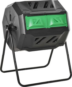 Outsunny Komposztermelő 160L, 71cm x 65cm x 96cm Forgatható Gyors Komposzteres, Műanyagból Készült, 2 Kamrás Thermokomposztáló, Szerves és Kerti Hulla