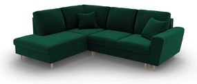 Zöld bársony kinyitható tárolóhelyes sarokkanapé (bal oldali-L alakú) Kyoto – Cosmopolitan Design