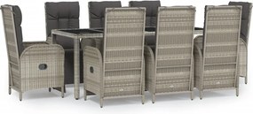 vidaXL 9 részes szürke polyrattan kerti étkezőgarnitúra párnával