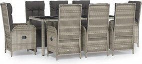vidaXL 9 részes szürke polyrattan kerti étkezőgarnitúra párnával