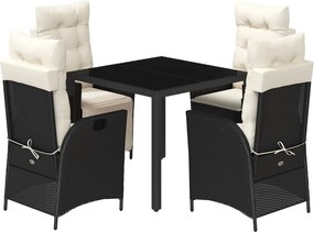 vidaXL 5 részes fekete polyrattan kerti étkezőgarnitúra párnákkal