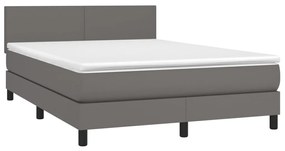 szürke műbőr rugós ágy matraccal és LED-del 140x190 cm