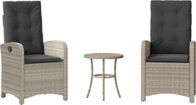 vidaXL 3 részes világosszürke polyrattan bisztrógarnitúra párnákkal