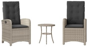 vidaXL 3 részes világosszürke polyrattan bisztrógarnitúra párnákkal