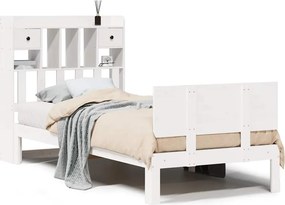 vidaXL fehér tömör fenyőfa könyvespolcos ágy matrac nélkül 75 x 190 cm
