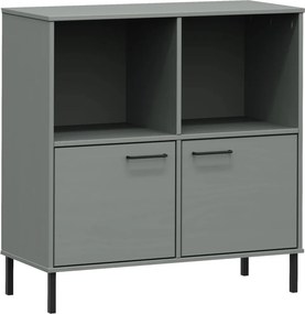 vidaXL OSLO szürke tömör fa könyvszekrény fém lábakkal 90x35x90,5 cm
