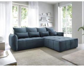 Kék bársony kinyitható-tárolóhelyes sarokkanapé (jobb oldali-heverő résszel) Campo – ELTAP