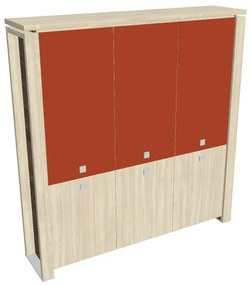 Verno+ magas szekrény 200 x 46 x 210 cm, kombinált ajtó, akác / narancs