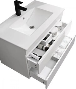 Cube Fürdőszobabútor 80 cm kerámia mosdóval (2 fiókos) tükörrel 60x80 cm magasfényű festett fehér