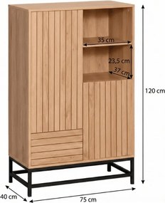 Magas komód VALMOR 120x75 cm, tölgy dekoráció