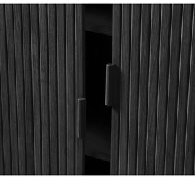 Fekete szekrény tolóajtóval, tölgyfa dekorral 113x90 cm Cavo – Unique Furniture