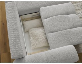 Világosszürke buklé kinyitható-tárolóhelyes sarokkanapé (jobb oldali-heverő résszel) Roxelane – Bobochic Paris