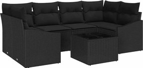 vidaXL Kanapé Szett párnával párnával 7 pcs Fekete polirattan