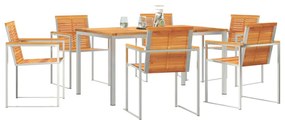 7 Darabos Kert Étkezőszett Tömör Akácfából, Kültéri Étkezőasztal 150x90x75 cm Tömör Akácfából