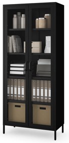 ANGELO üveges vitrin nappaliba – fekete fém, 800 x 1850 x 450 mm