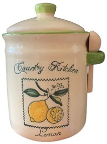 Country Kitchen - Lemon kerámia tároló, fa kiskanállal (szépséghibás)