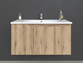 Piramida EURIDIKA fali fürdőszobabútor - műmárvány mosdóval -3 ajtós - PINO TÖLGY - 100 x 48 x 53 cm